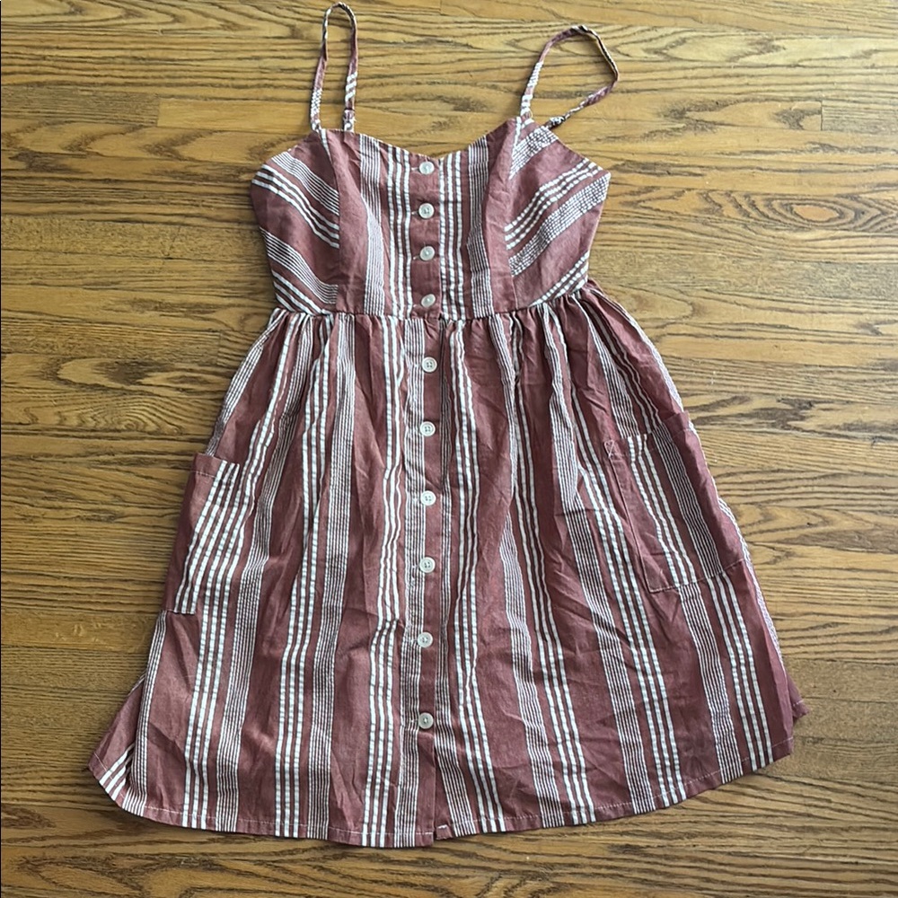Ardene Burgundy and White Striped Dress